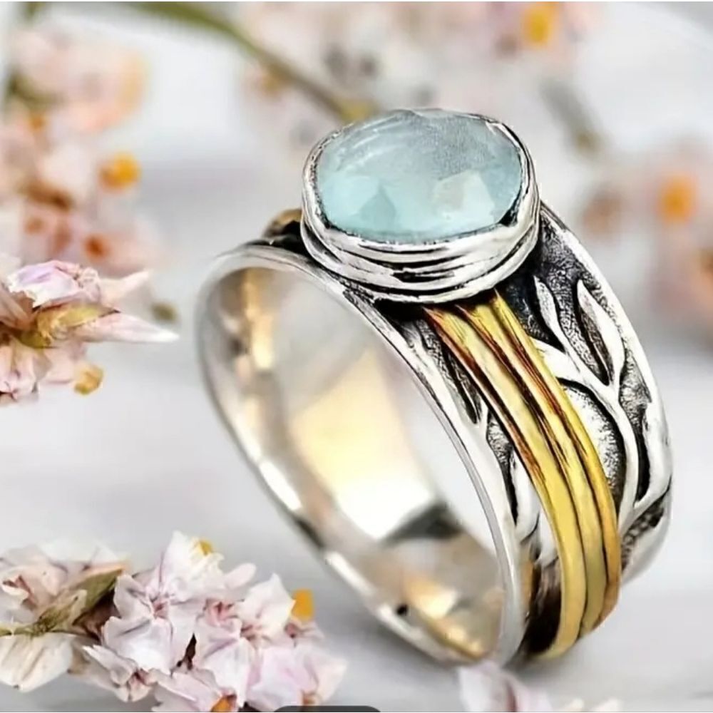 American Retro Silver Aqua Marine Ring - Picture 5 of 5